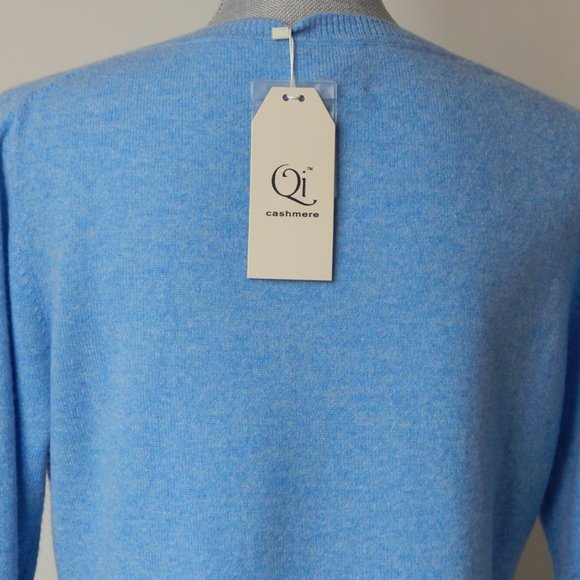 Qi CASHMERE V-NECK PULLOVER SWEATERBLUE Large